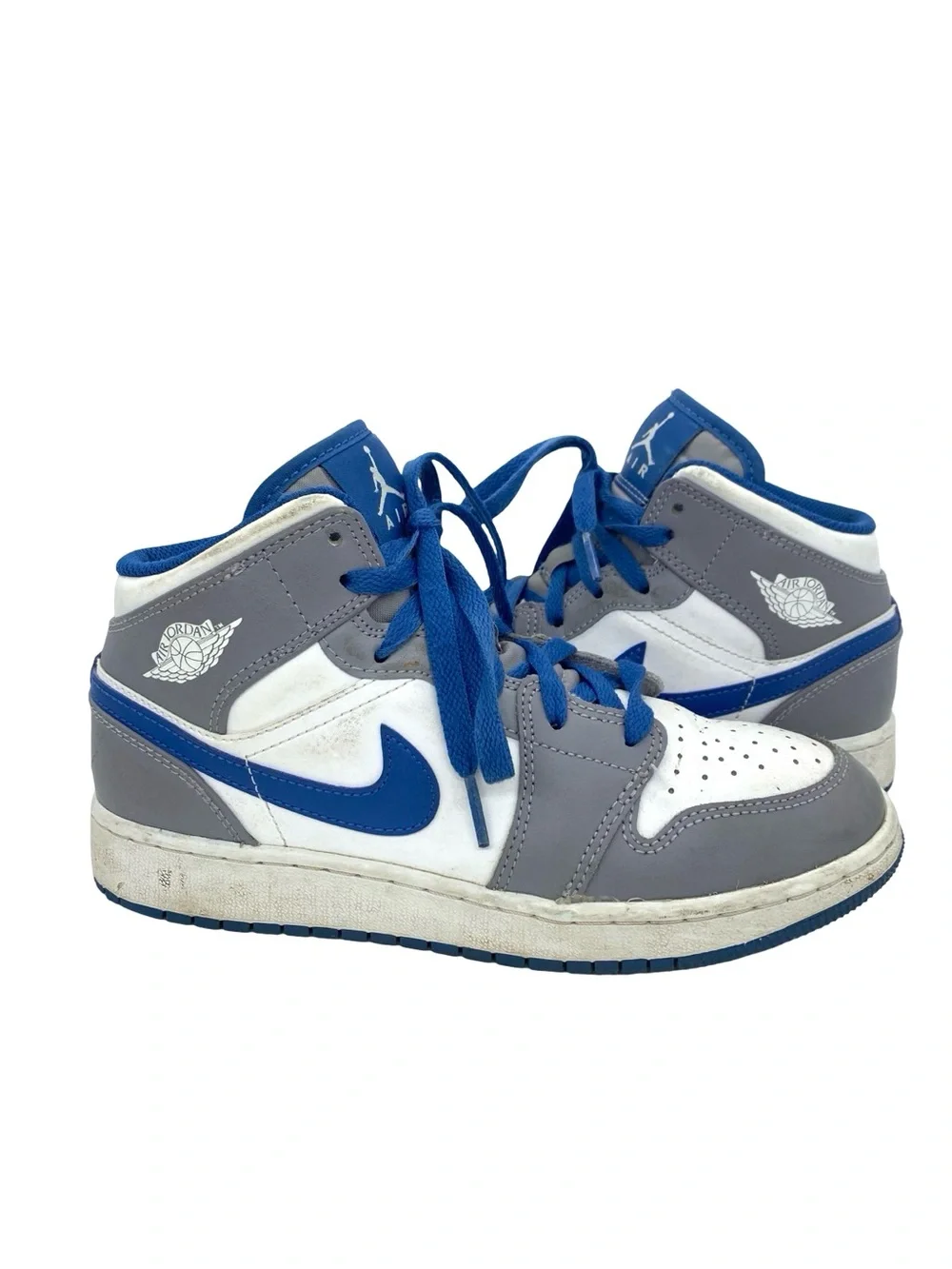 Nike Air Jordan 1 Mid Cement True Blue Boys Sneakers Size 5.5 Y
